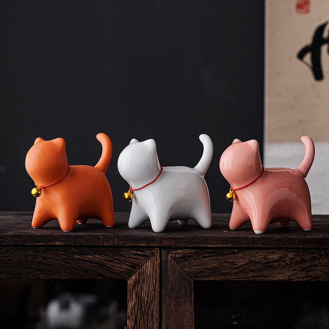 Ceramic Cat Tea Pet, 3 Colors, Cute Tea Pets, Handmade Cat Tea Accessories, Cat Ornament, Tea
