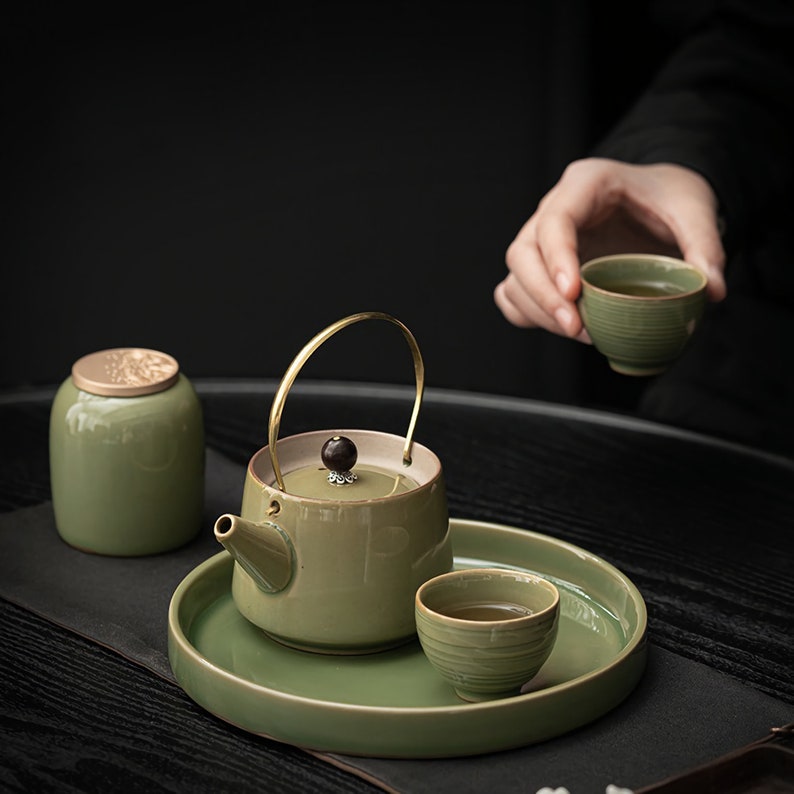 Ceramic Japanese Teapot Set Chinese Tea Set With Tea Tray Etsy