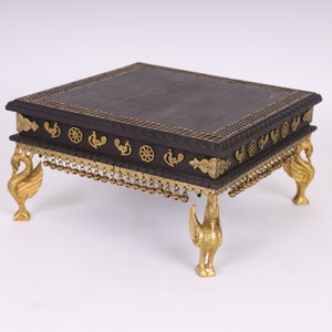 Handcrafted Wooden Brass Pooja Chowki | Indian Bajot Table | Mandir Stand | Wedding Decor | Ethnic Home Accent | 16x16x8.5 in