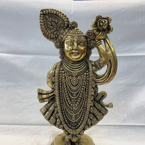 Brass Shreenathji Statue – 15 Inch Hindu God Idol, Indian Home Decor, Pooja Room Sculpture, Krishna Wall Art, Religious Gift