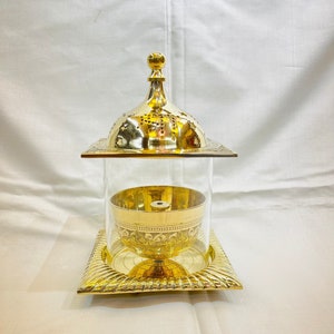Brass Lamp Diya Mirror Top Indian,Borosilicate Clear Glass Diya / Borosilicate Mirror Brass diya