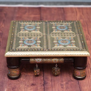 Wooden Brass Chowki,Chowki For God Idols, Indian Home Decor, Pooja Chowki For Home Temple,  Chowki With Hand Carving, Temple Bajot Table