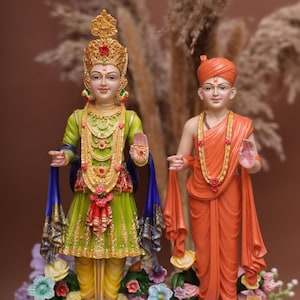 Handcrafted Aksharpurshotam statue,malticolour swami statue,Large Swami Narayan Standing-Royal Dress-Aashirwad Pose-Resin-Multicolour