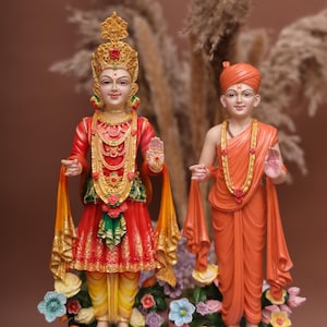 Handcrafted Aksharpurshotam statue,malticolour swami statue,Large Swami Narayan Standing-Royal Dress-Aashirwad Pose-Resin-Multicolour