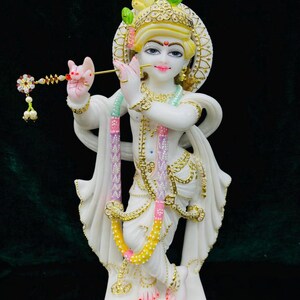 Krishna Statue,Dust Marble Lord Krishna Idol, Sculpture Krishan With Flute, God Of Love Hindu statue Home Decor, Hindu Gifts Altar