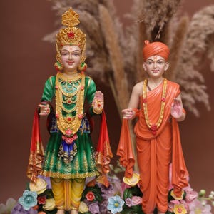 Handcrafted Aksharpurshotam statue,malticolour swami statue,Large Swami Narayan Standing-Royal Dress-Aashirwad Pose-Resin-Multicolour