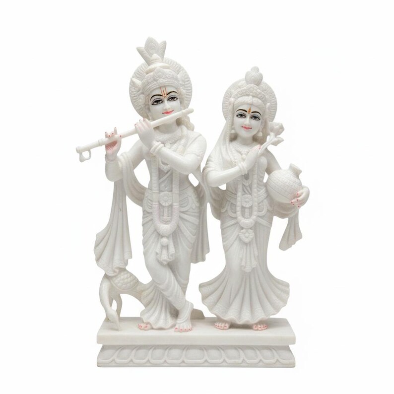 Hand Carved Makrana Marble Radha Krishna Statue, Hindu God Idol, Spiritual Temple Decor image 6
