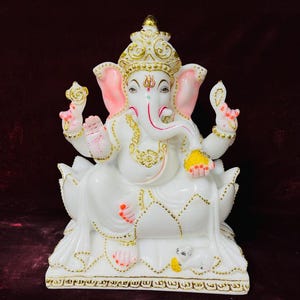 Ganesha Idol | Cultured Marble Dust Ganesh Statue | Sitting Ganpati for Home Mandir | Ganesh Murthi for Pooja Room | Ganpathi Figurine Decor
