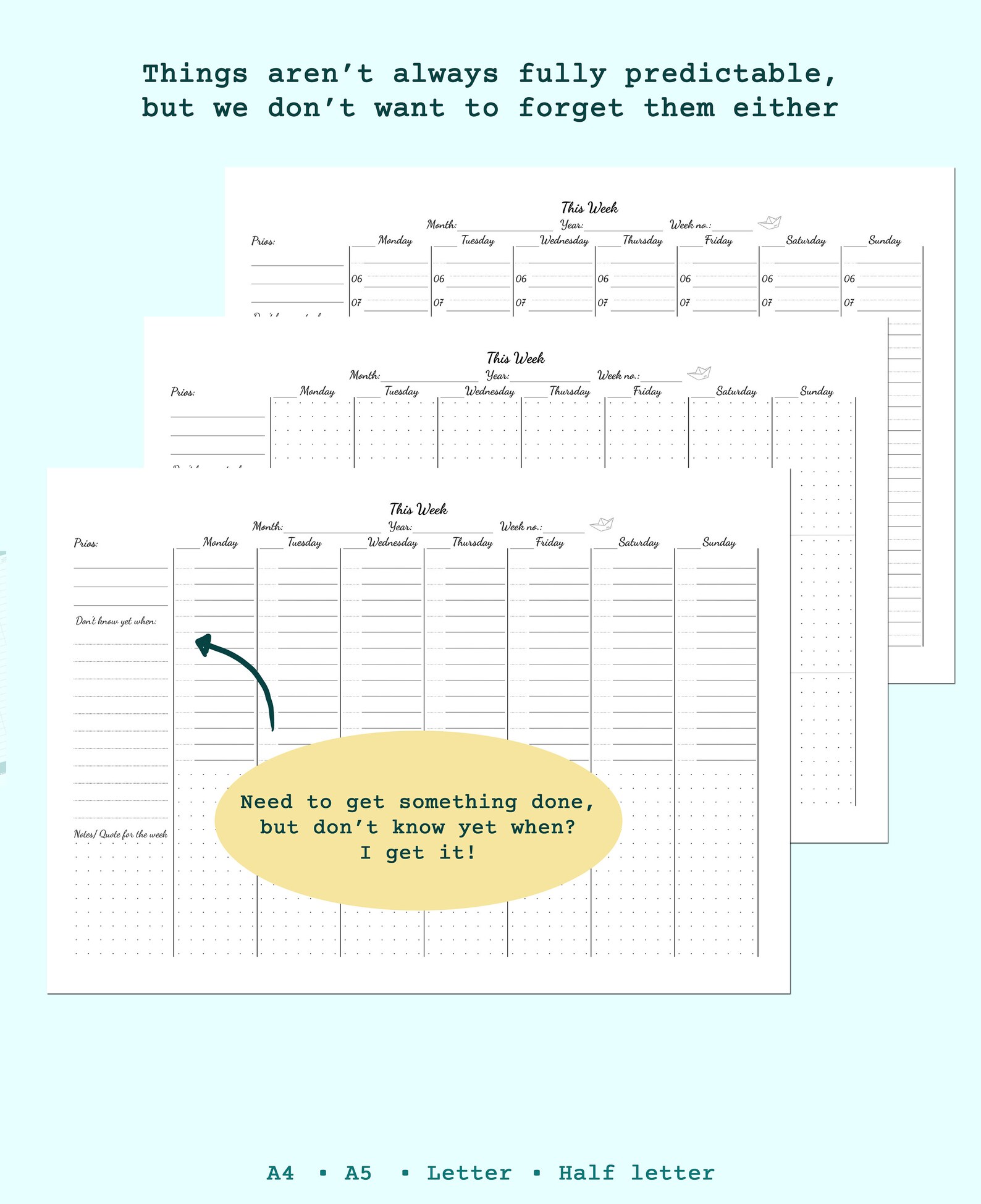 Weekly Planner Printable hourly Schedule, Half Hour, Variations ...