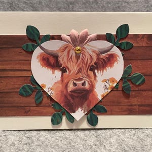 Schöne Karte mit Highland Rind, Handarbeit mit Umschlag
