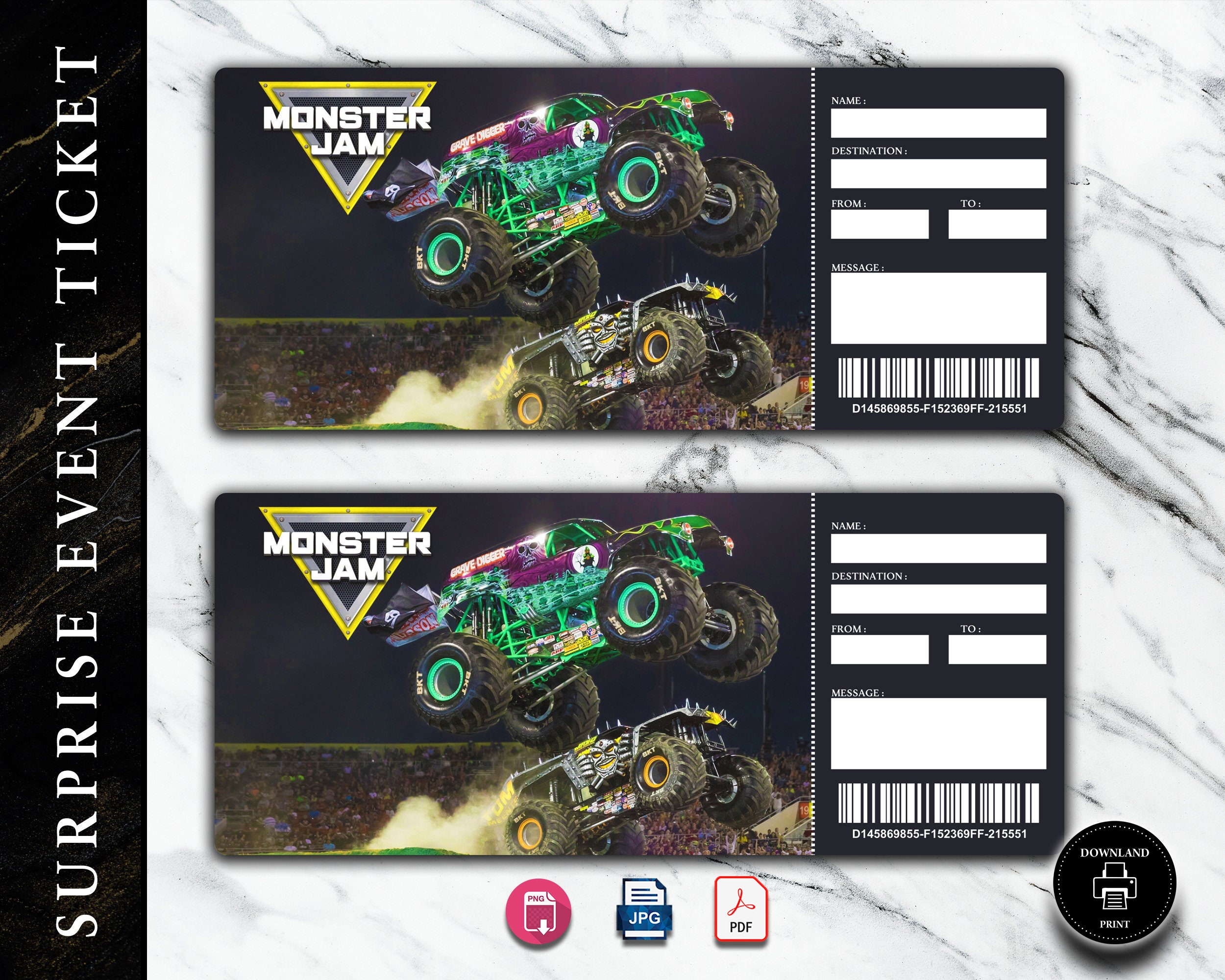 Printable Monster Jam Surprise Trip Ticket Birthady Gift - Etsy