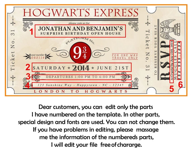 Editable Wizard Train Ticket Invitation Printable Birthday - Etsy