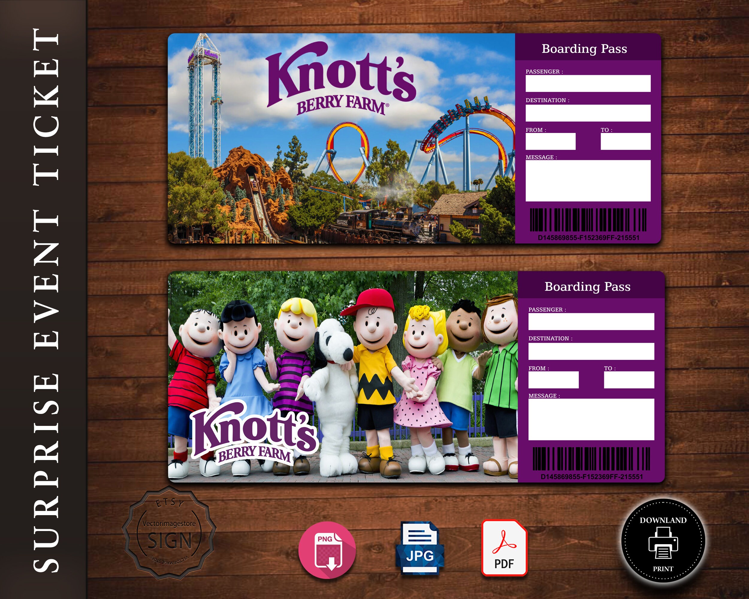 Printable KNOTTS BERRY FARM Surprise Trip Gift Ticket. Etsy