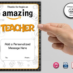 EDITABLE Amazon Gift Card Holder Teacher Gift Printable Template, Thank ...