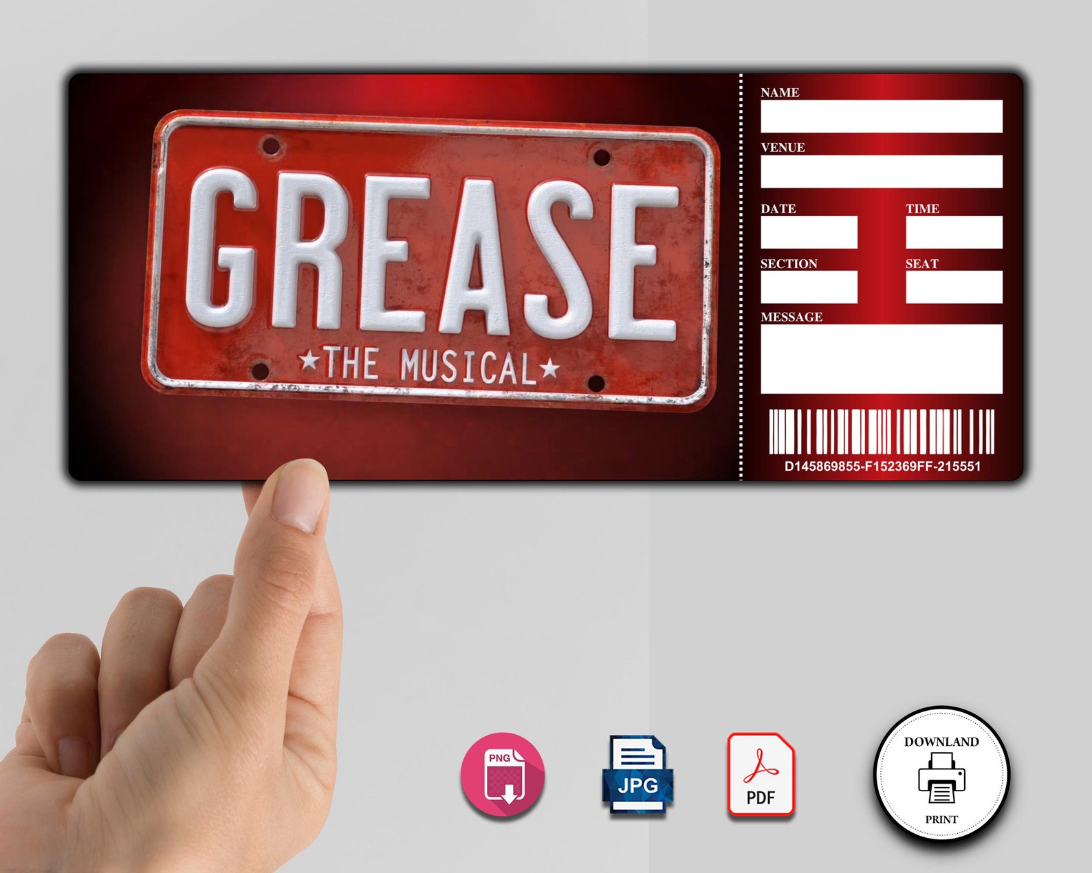 Printable GREASE Broadway Surprise Ticket. Editable Musical Etsy