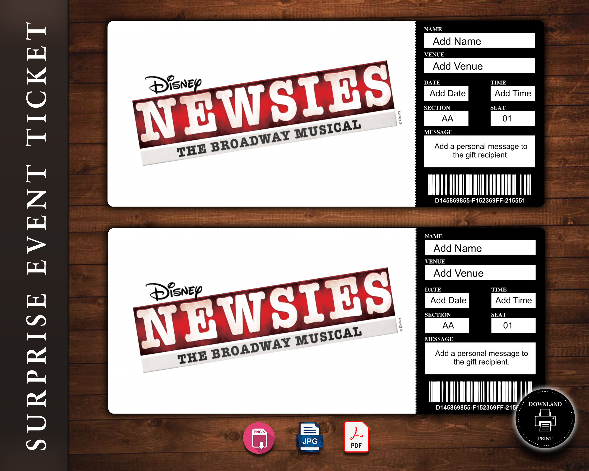 Printable Newsies Broadway Surprise Ticket Musical Theatre Etsy Australia