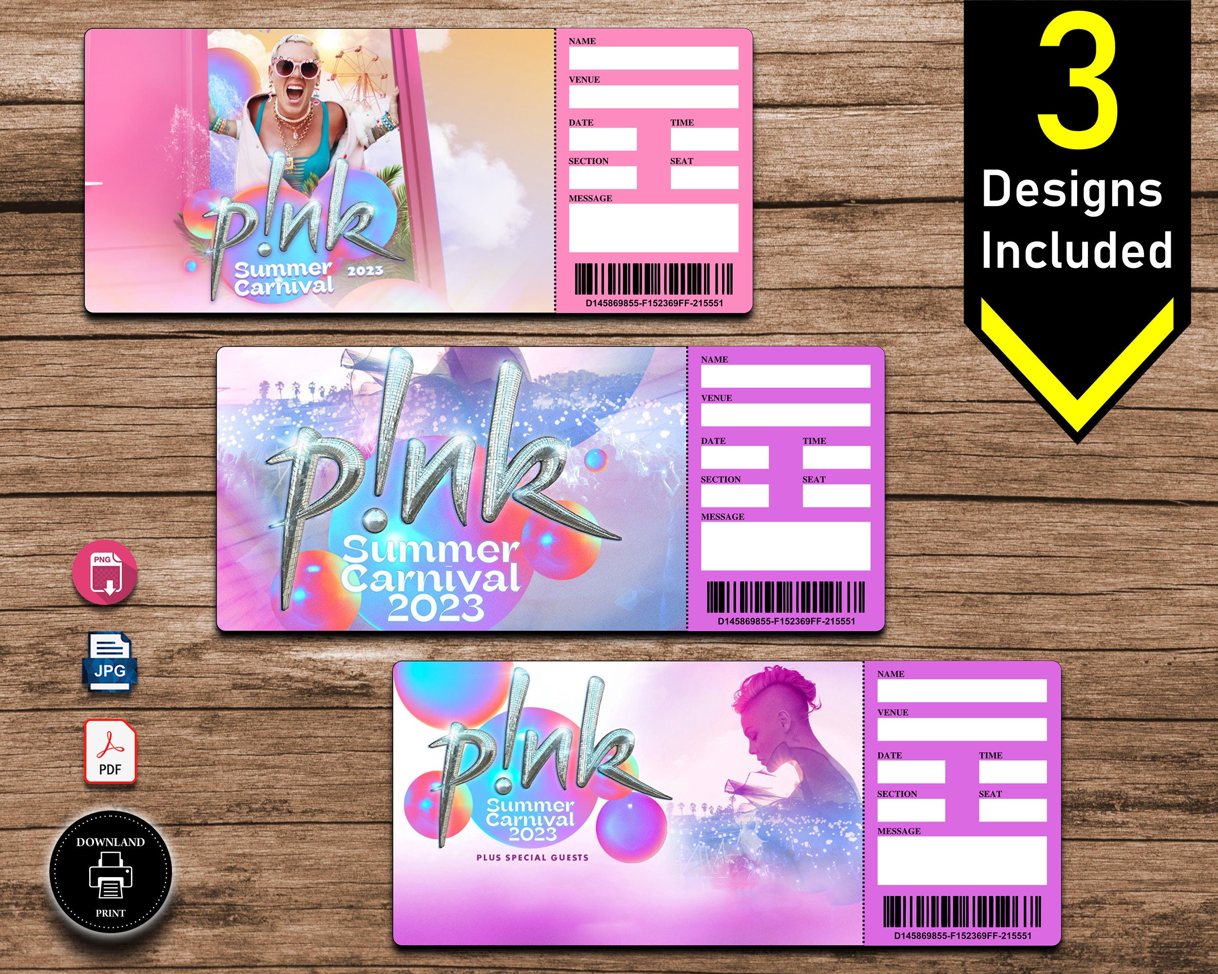 Printable Pink Concert Tickets. Summer Carnival Tour 2023 Etsy Australia