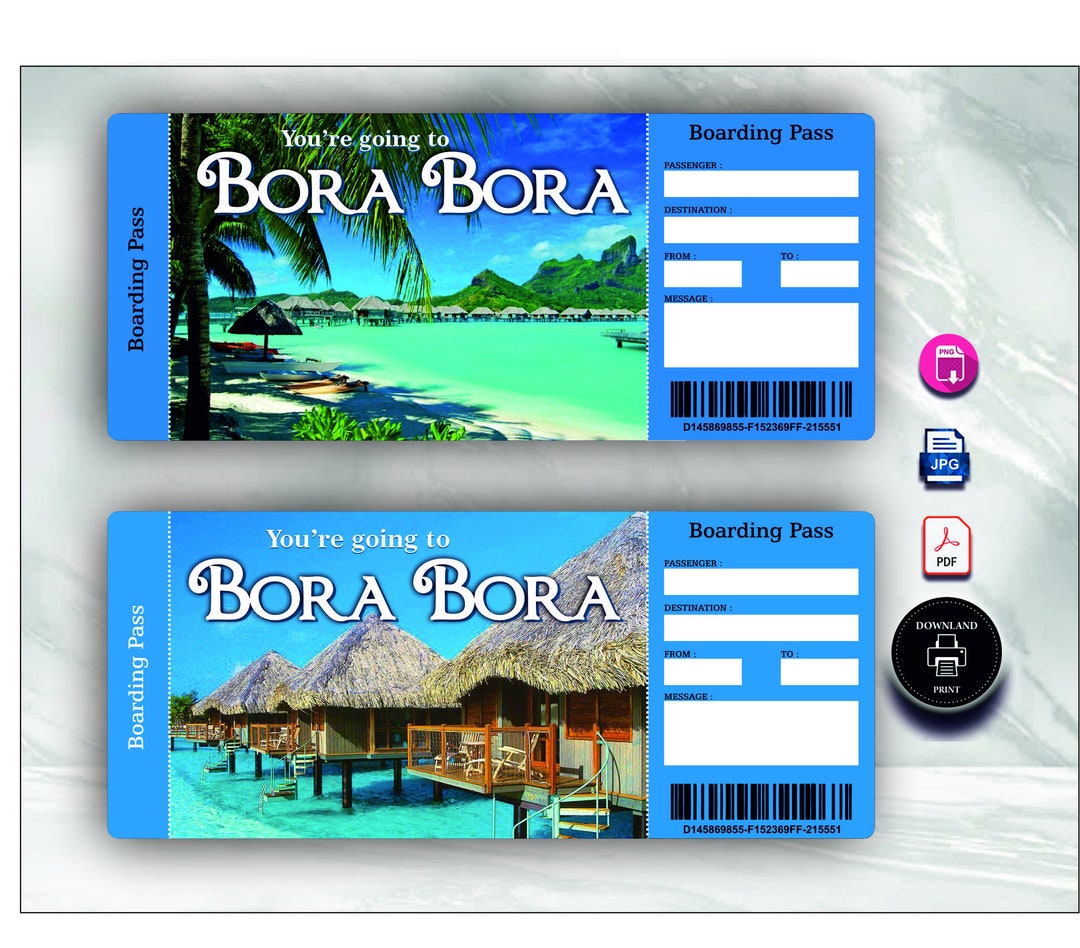Printable BORA BORA Surprise Trip Gift Ticket. Boarding Pass. Trip ...