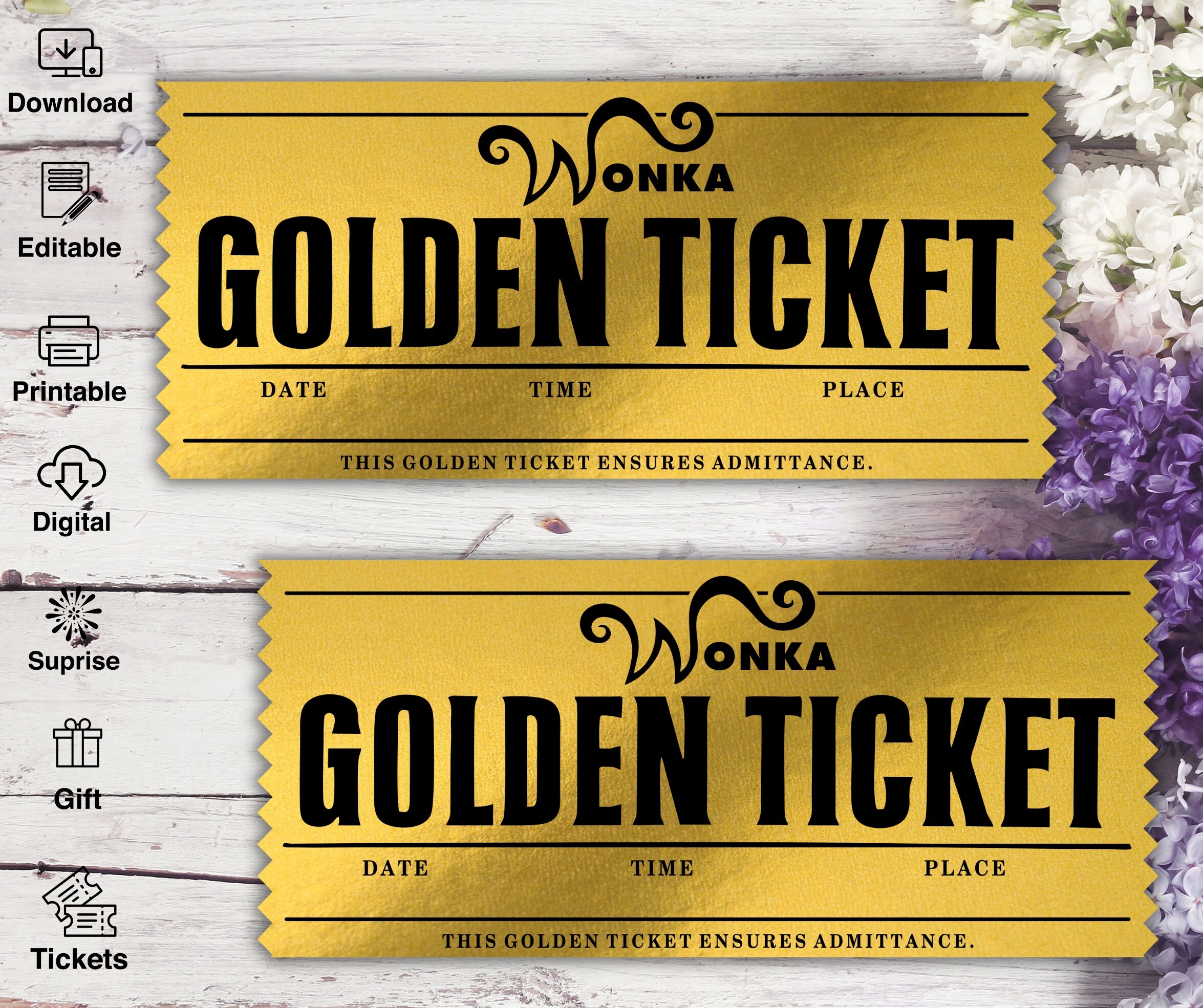 Printable Wonkabar Golden Ticket Editable Template DIY Costume Etsy