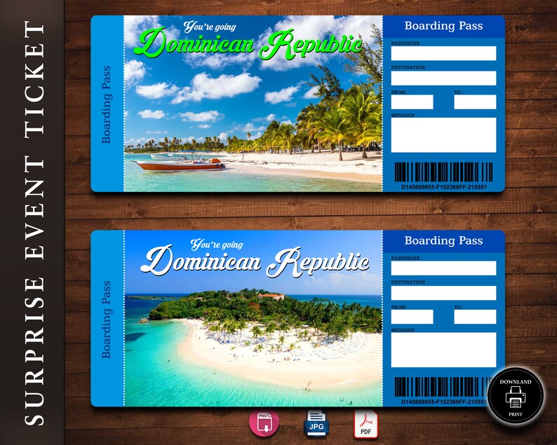 Printable DOMINICAN REPUBLIC Surprise Trip Gift Ticket Etsy