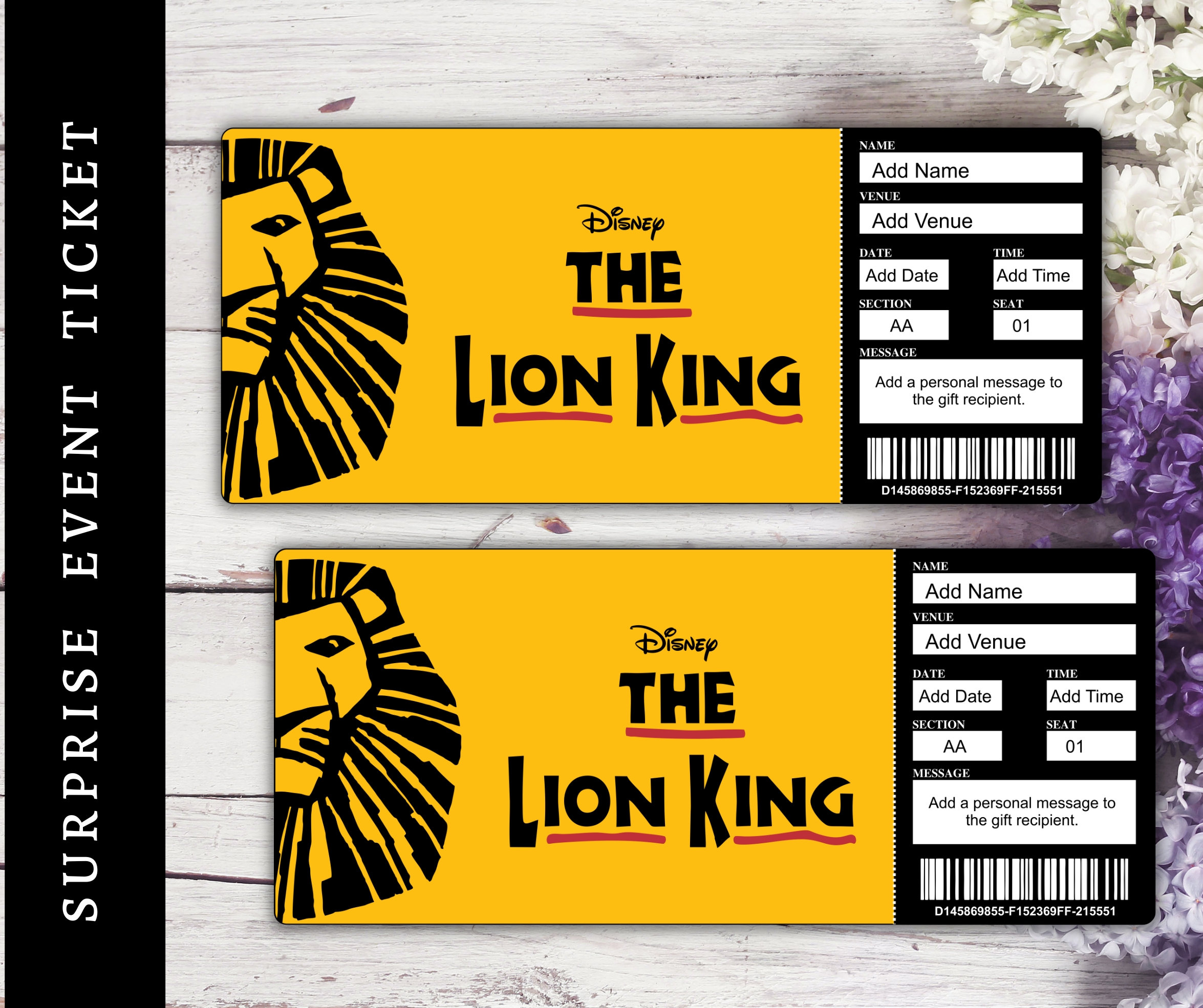 Printable THE LION KING Broadway Surprise Ticket Editable Etsy