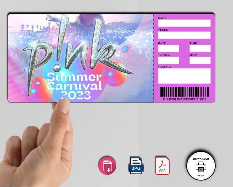 Printable Pink Concert Tickets. Summer Carnival Tour 2023 Etsy