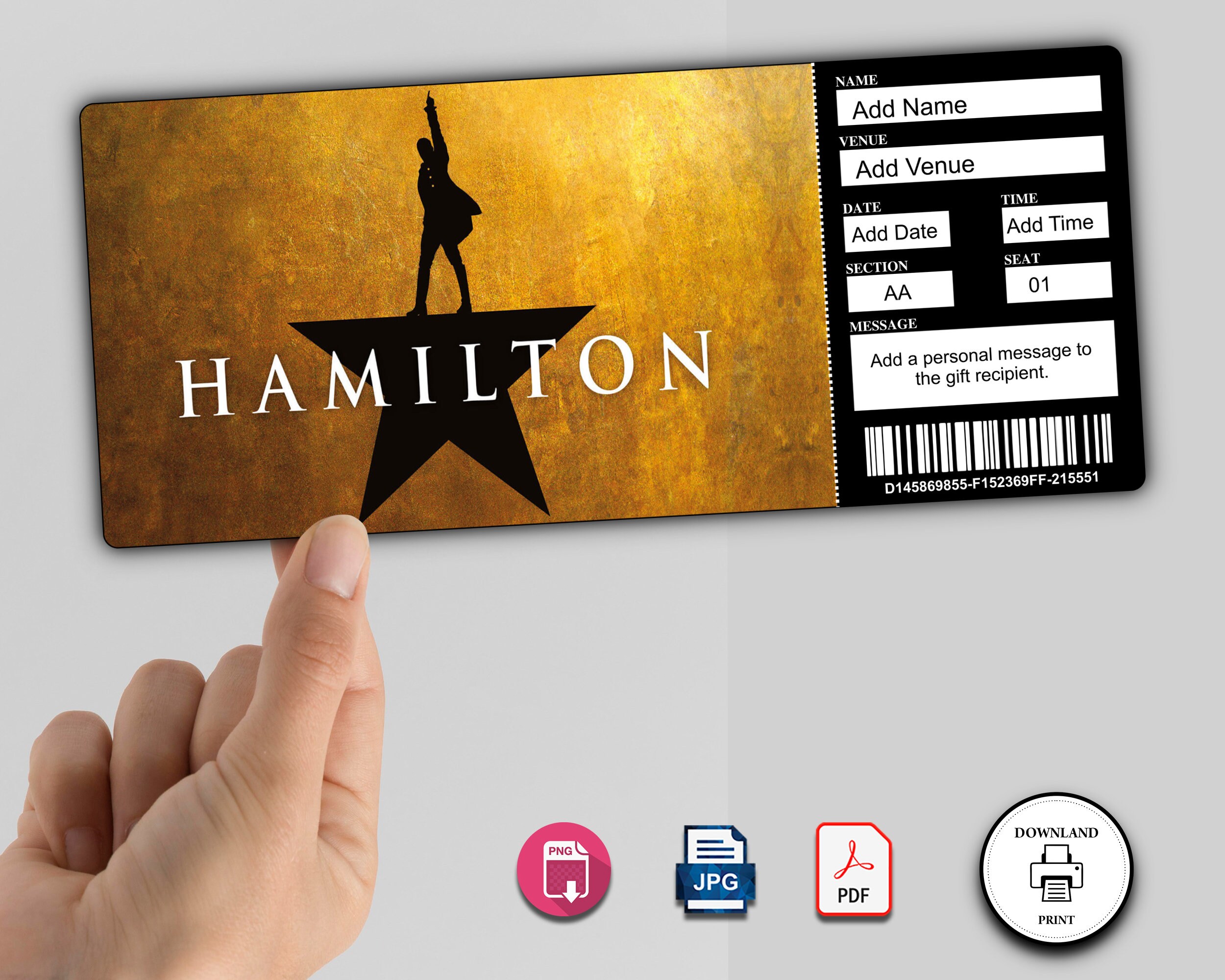 Printable HAMILTON Broadway Surprise Ticket. Editable Musical - Etsy