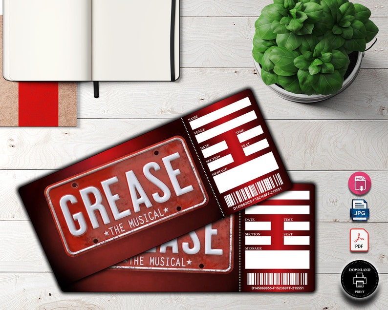 Printable GREASE Broadway Surprise Ticket. Editable Musical Etsy