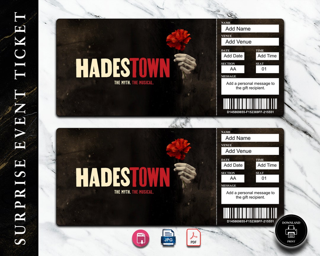 Printable HADESTOWN Broadway Surprise Ticket.musical Theatre Faux Event