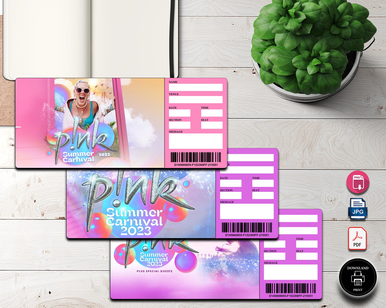 Printable Pink Concert Tickets. Summer Carnival Tour 2023 Etsy
