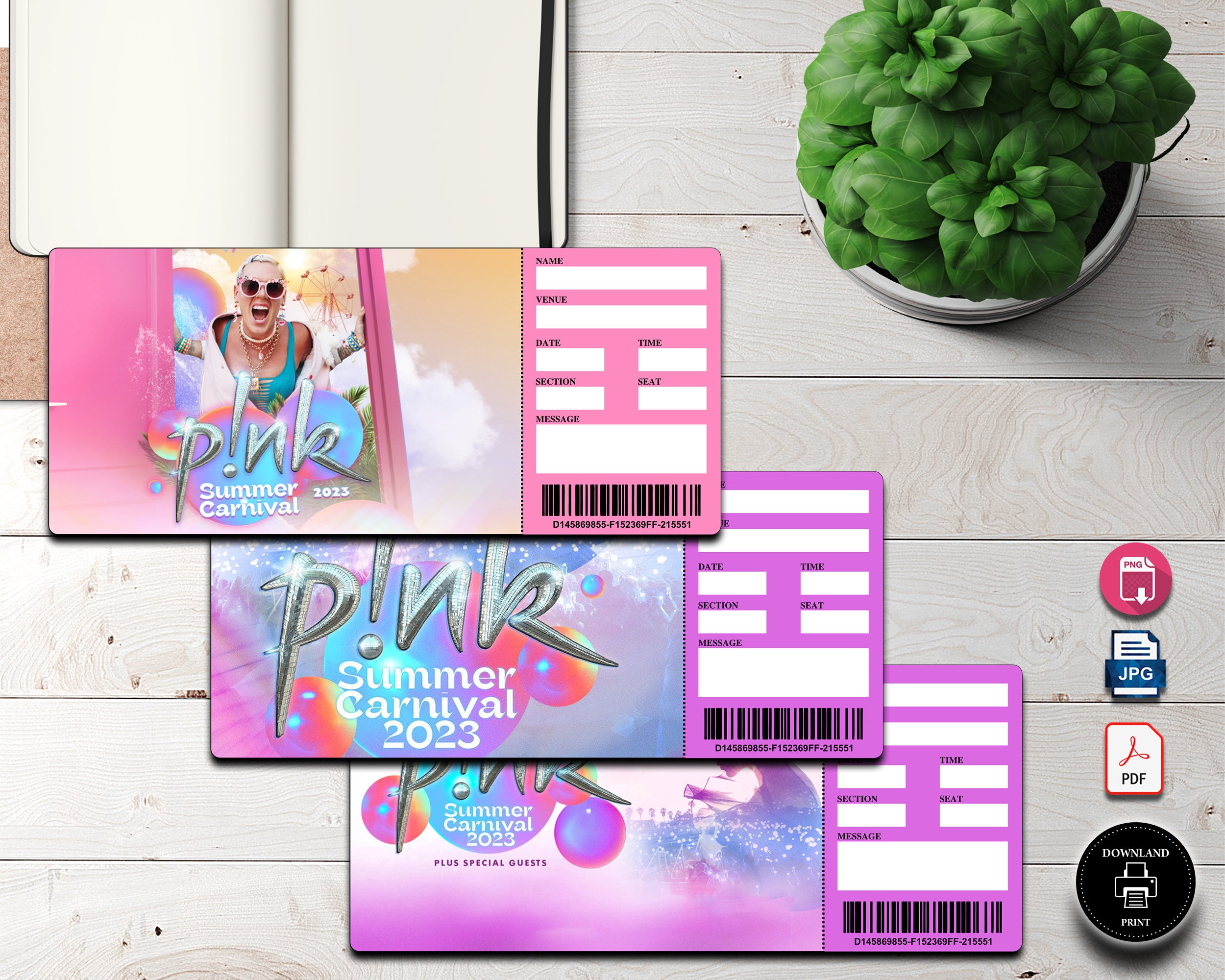 Printable Pink Concert Tickets. Summer Carnival Tour 2023 Etsy Australia