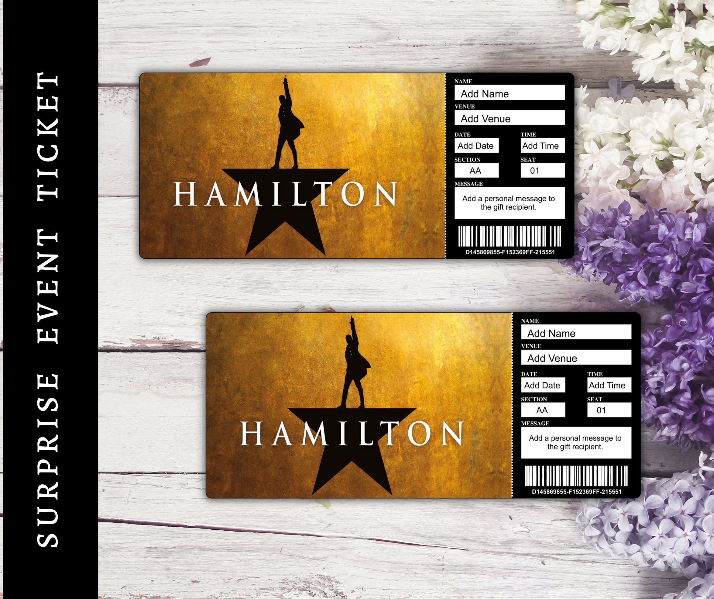 Printable HAMILTON Broadway Surprise Ticket. Editable Musical - Etsy
