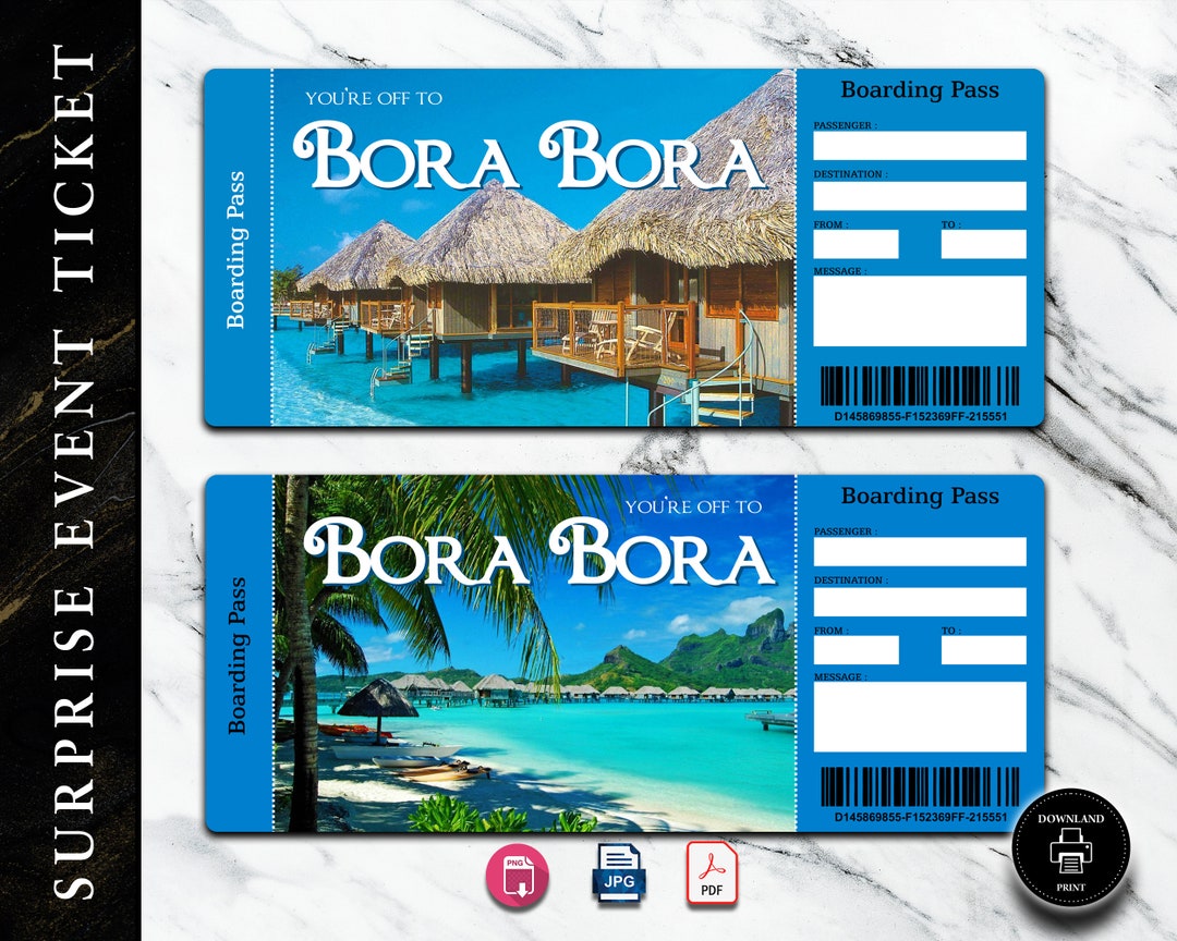 Printable BORA BORA Surprise Trip Gift Ticket. Boarding Pass. Trip ...