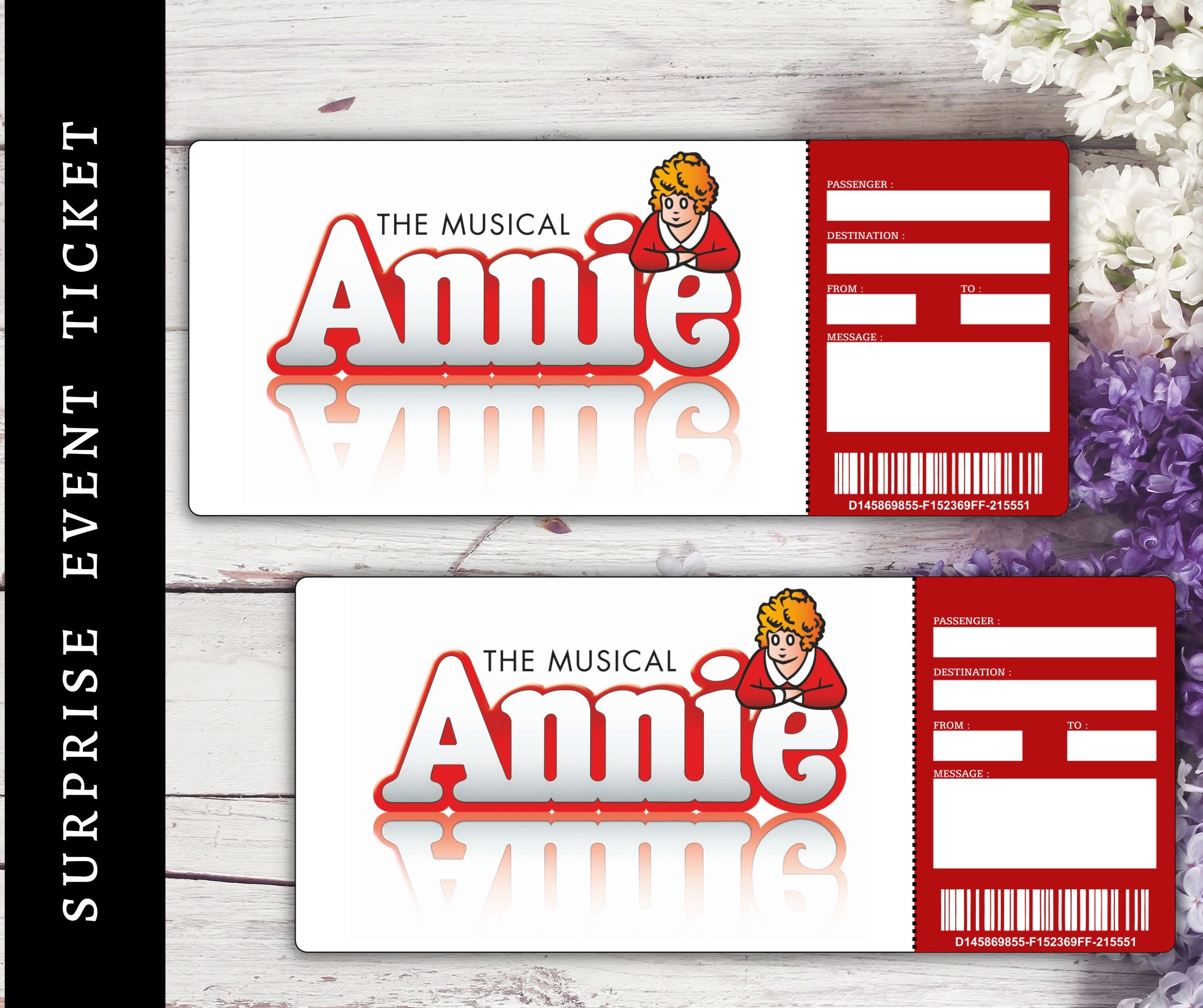 Printable ANNIE Broadway Surprise Ticket. Editable Musical Etsy