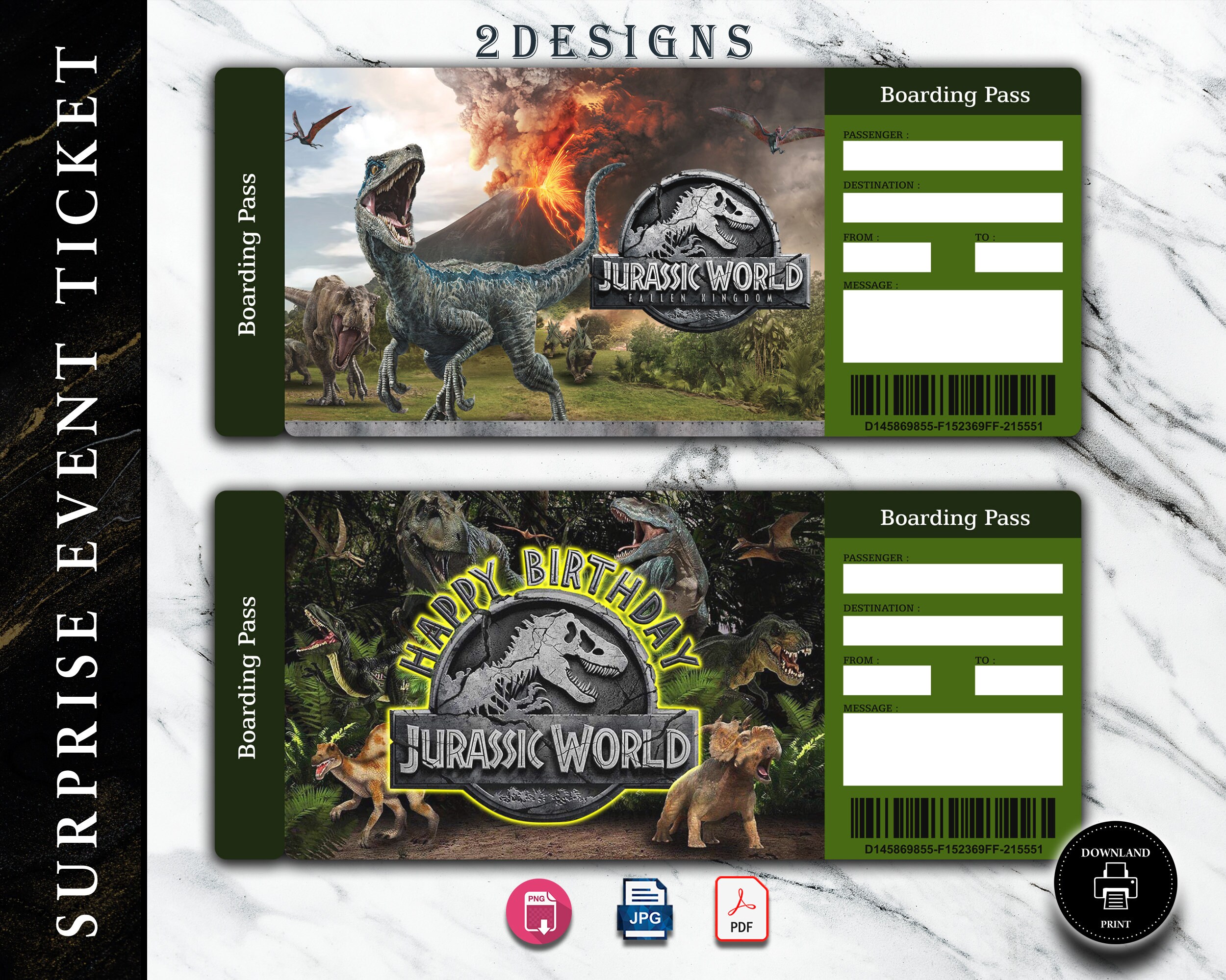Printable JURASSIC WORLD Surprise Trip Gift Ticket. Boarding Etsy