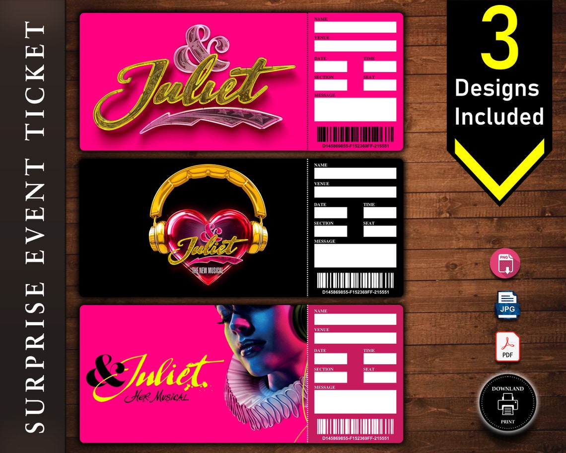 Printable JULIET Broadway Surprise Ticket. Editable Musical Etsy