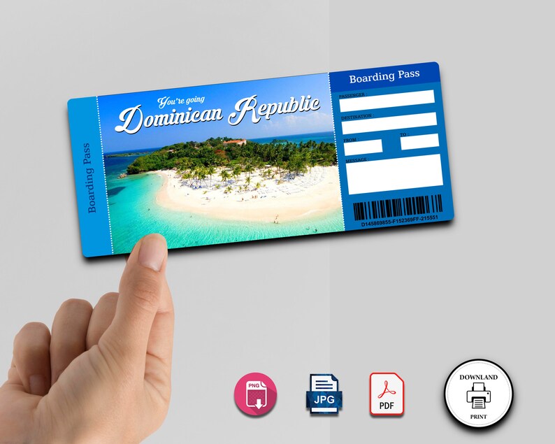 Printable DOMINICAN REPUBLIC Surprise Trip Gift Ticket Etsy