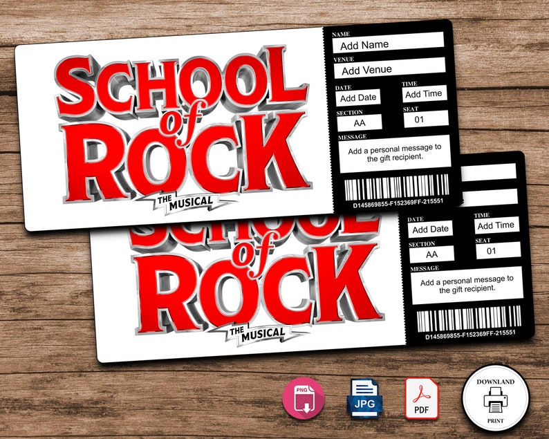 Printable SCHOOL of ROCK Broadway Surprise Ticket Musical Etsy