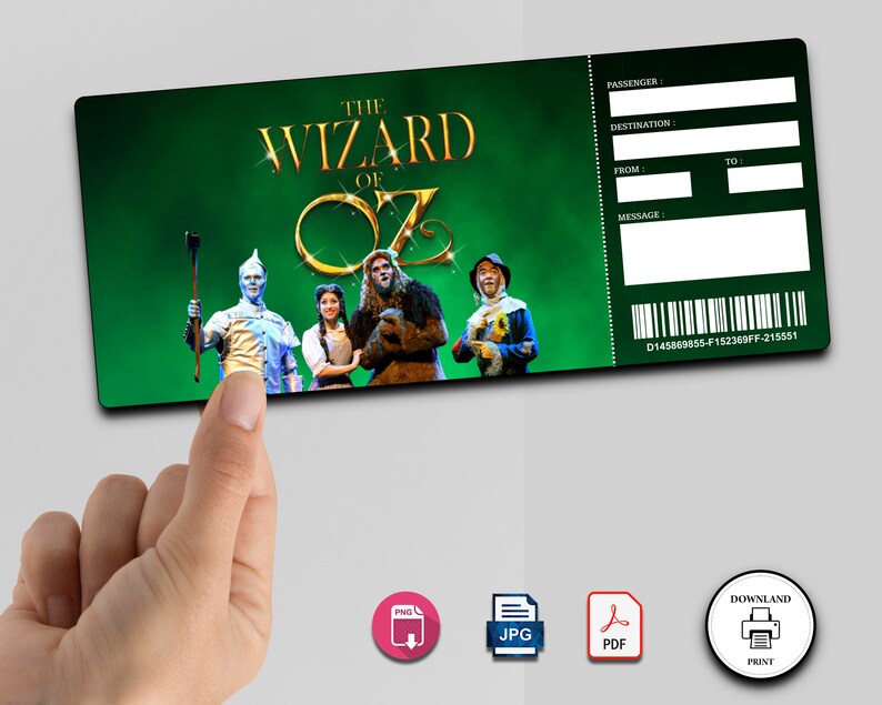 Printable the Wizard of Oz Broadway Surprise Ticket.musical Etsy