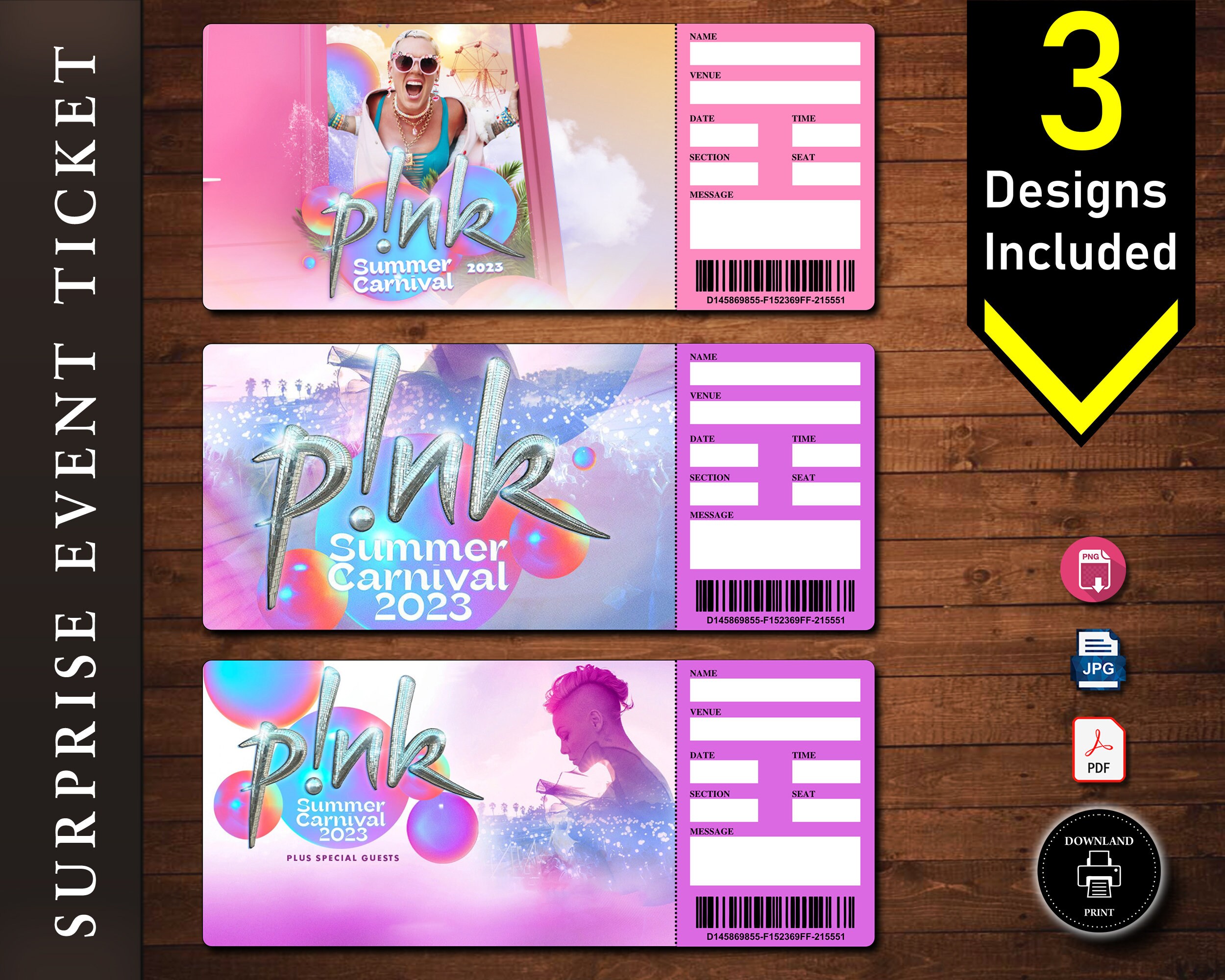 Printable Pink Concert Tickets. Summer Carnival Tour 2023 Etsy Australia