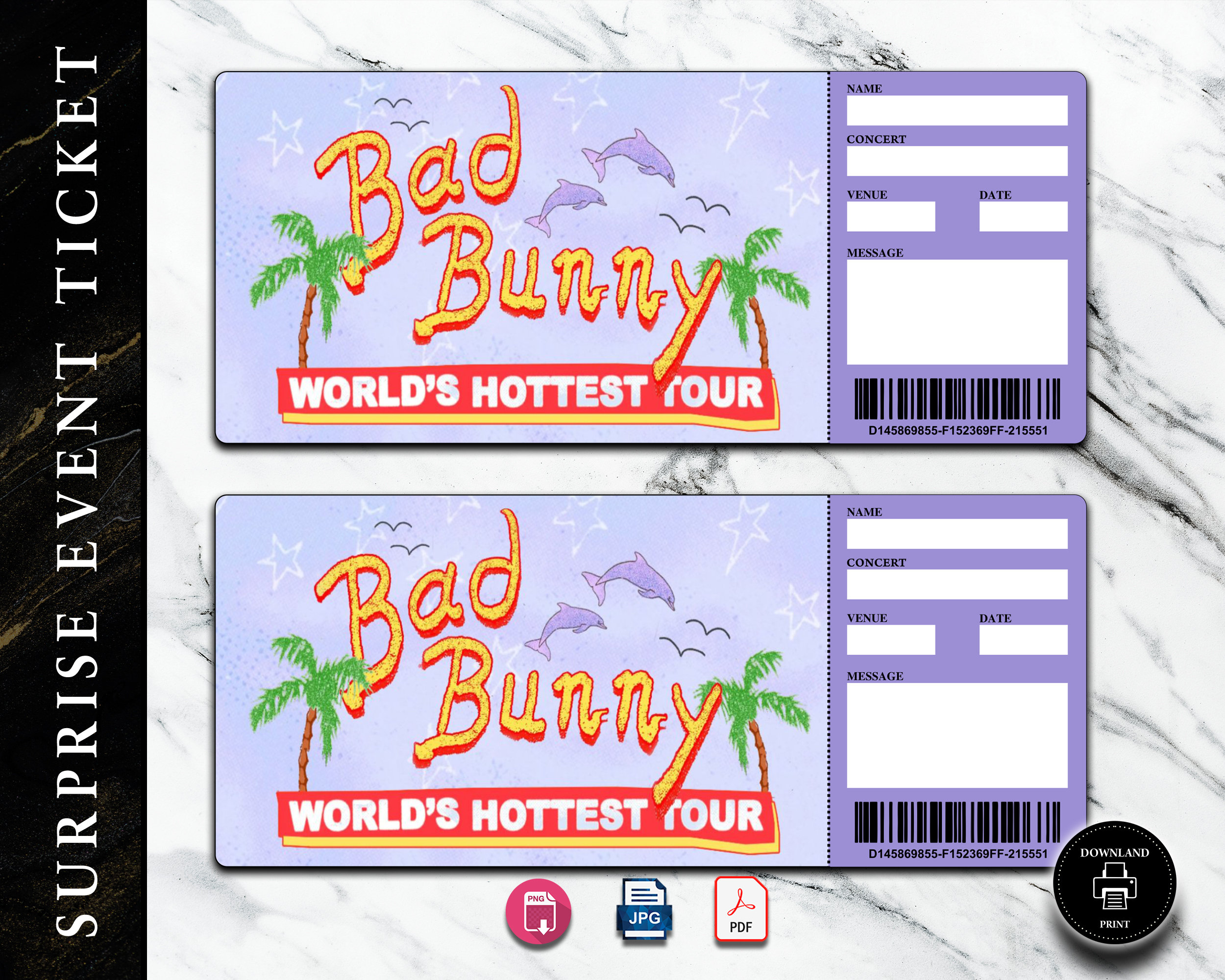 Printable Bad Bunny Concert Ticket Template Gift Certificate / Etsy