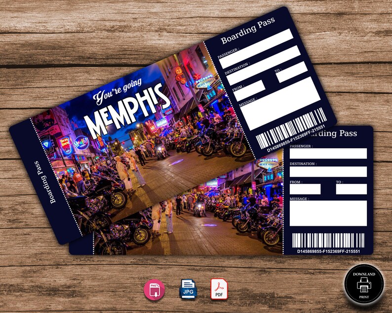 Printable MEMPHIS Surprise Trip Gift Ticket. Boarding Pass. Etsy