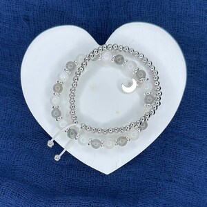 Moonstone Labradorite Bracelet Set: Sterling Silver Accents, Divine Feminine Jewelry