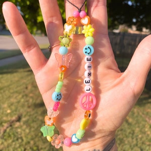 Custom Beaded Phone Charm | Personalized Wrist Strap | Y2K Phone Accessory | Name Charm | Handmade Beaded Back to School Bag Charms