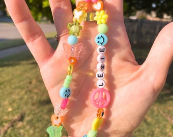 Custom Beaded Phone Charm | Name Bead Wristlet | Y2K Bag Charm | Personalized Phone Strap | Colorful Trendy Gift