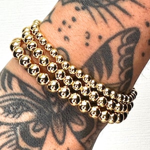 14K Gold Filled Beaded Bracelet Set: Stackable Stretch Jewelry