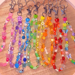 Llavero de pulsera con cuentas personalizado / Charm personalizado Y2K de los años 90 / Número de ángel, nombre o palabra / Regalo divertido para ella / Accesorio colorido y vibrante