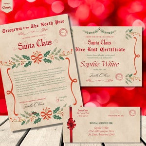 Carta de Plantilla de Papá Noel, Certificado de Lista Bonita, Carta Oficial de Papá Noel, Carta Personalizada de Papá Noel, Polo Norte, Nochebuena
