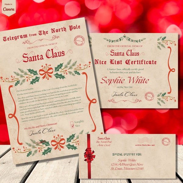 Letter from Santa Template, Nice List Certificate, Official Santa Claus Letter, Personalized Father Christmas Letter, North Pole, Xmas Eve