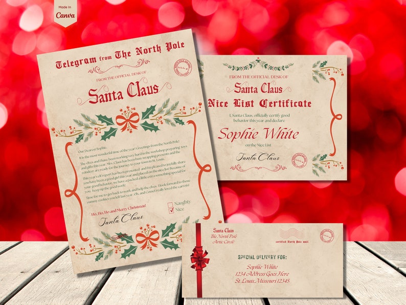 Letter from Santa Template, Nice List Certificate, Official Santa Claus Letter, Personalized Father Christmas Letter, North Pole, Xmas Eve image 1